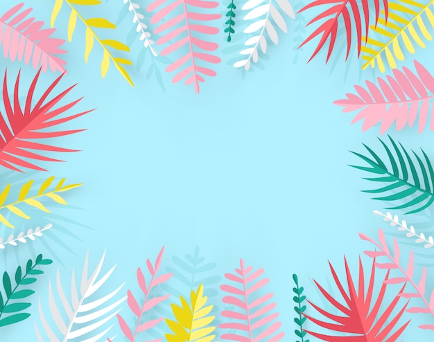 Trendy summer tropical palm leaves in paper cut style.