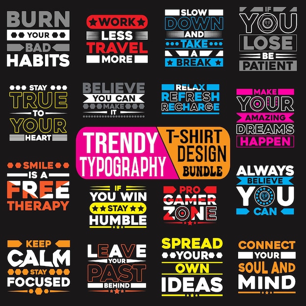 Vector trendy typography tshirt design bundle