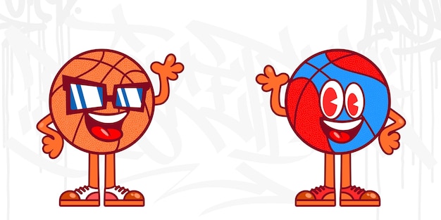 Trendy Urban Street Art Graffiti Style Basketball Cartoon Mascot Characters Vector Illustration