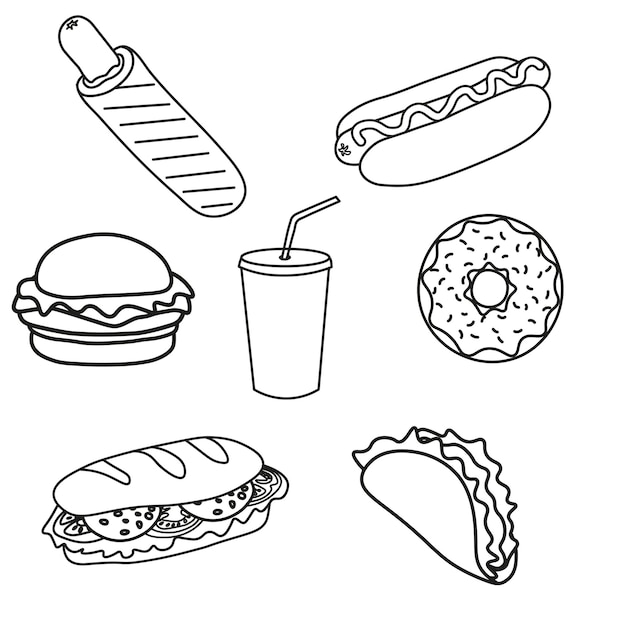 Vector trendy vector fast food set for cafe