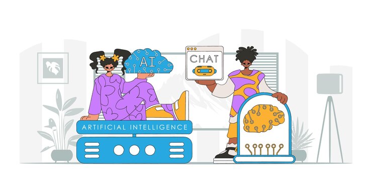 Vector a trendy vector illustration of a male and female ai team.