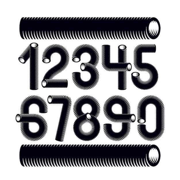 Trendy vector numerals collection. Modern funky numbers from 0 to 9 best for use in logo, poster creation. Created with hosepipe style, plumbing.