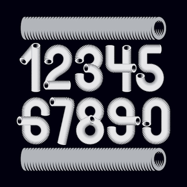 Trendy vector numerals collection. Modern funky numbers from 0 to 9 best for use in logo, poster creation. Made using vacuum cleaner pipeline design.