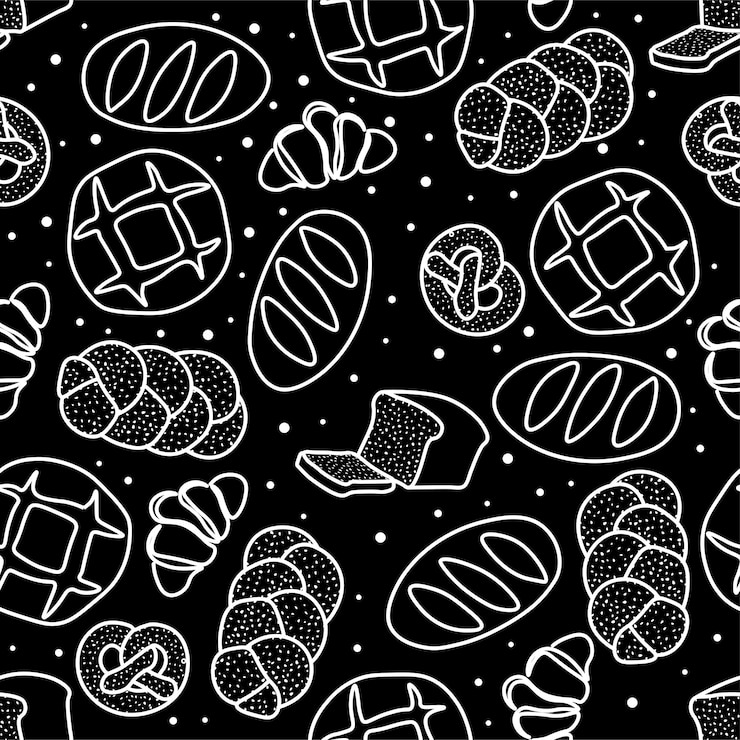 Vector trendy vector pattern for bakery or cafeillustrations of bunsbread baguetteand other pastries