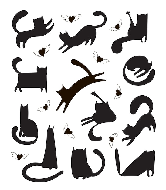 Trendy vector set handgetekende kattenvormen