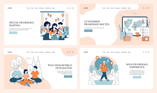 Trendy and vibrant illustrations showcasing various wellness programs and activities designed for a