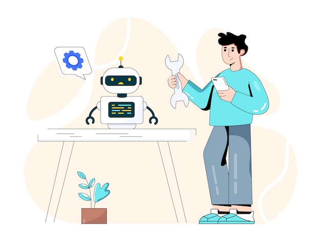 Trendy vlakke afbeelding van robotchat