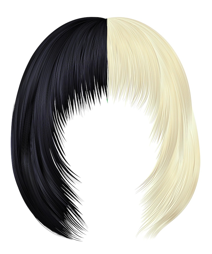 Vector trendy vrouwenharen zwarte en blonde kleuren kare met pony schoonheid mode realistische 3d-kleuring
