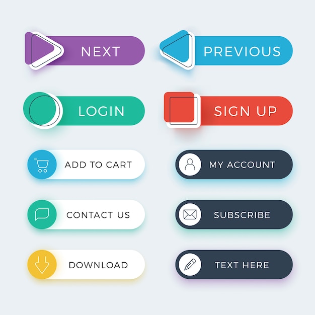 Trendy web and ui application color buttons  set