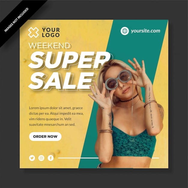 Vettore trendy weekend super sale square banner social media post