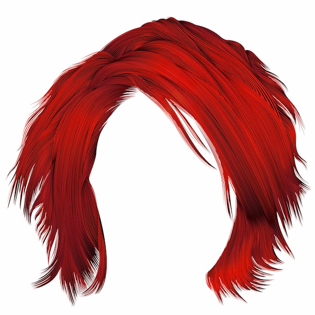 Vector trendy woman disheveled hairs red colors. realistic 3d