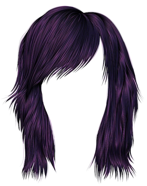 Вектор Волосы модной женщины фиолетового цвета. средней длины .. реалистичный 3d.