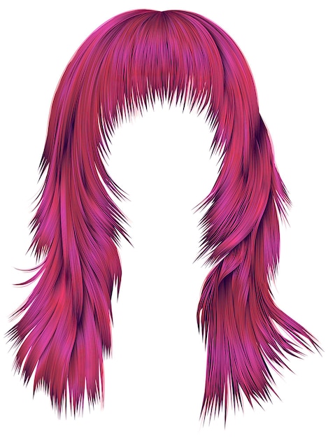 유행 여자 긴 머리카락 밝은 핑크 색상. 뷰티 패션. 현실적인 3d