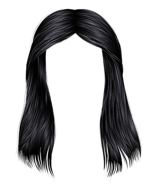 Vector trendy woman long hairs brunette black colors. beauty fashion. 
 realistic