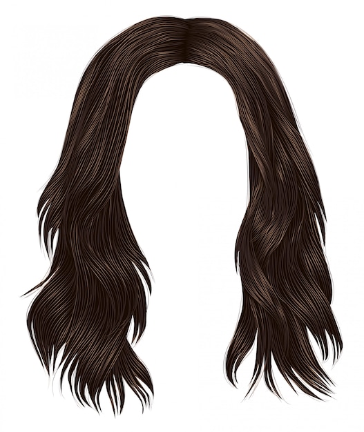 Vector trendy woman long hairs brunette brown brunette colors.beauty fashion .  realistic  graphic