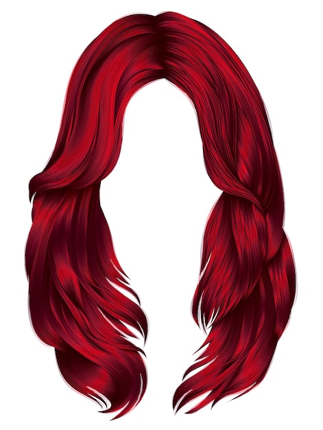 Vector trendy woman long hairs red colors. realistic graphic 3d