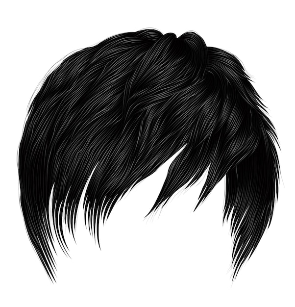 Trendy woman man short hairs brunette black colors.
 realistic 3d.