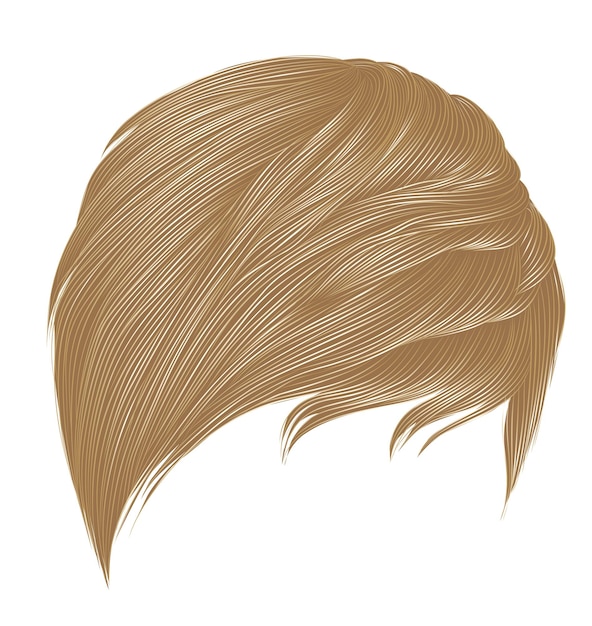 Vector trendy woman short hairs blond colors. fringe. realistic 3d.