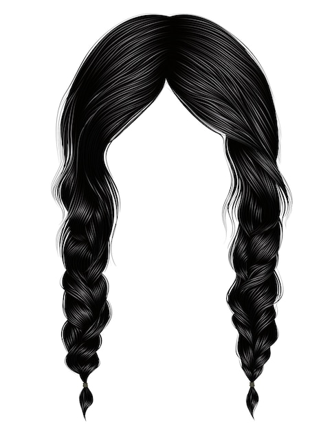 Trendy women hairs brunette black colour. two plaits.