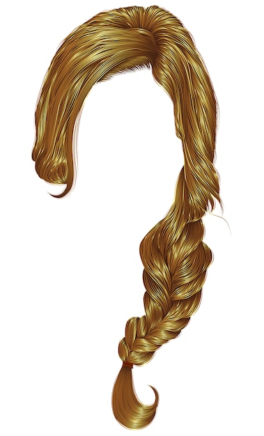 Vettore coda di capelli alla moda delle donne. treccia intrecciata. moda stile di bellezza. 3d realistico. colore biondo