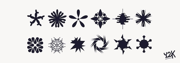 Vector trendy y2k design elements set of abstract shapes stars starburst and symbols vector template