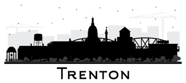 Trenton New Jersey City Skyline Silhouette with Black Buildings Isolated on White Vector Illustration Trenton is the Capital of the US State of New Jersey Cityscape with Landmarks