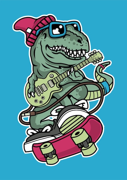 Trex Skateboard illustration in hand drawn