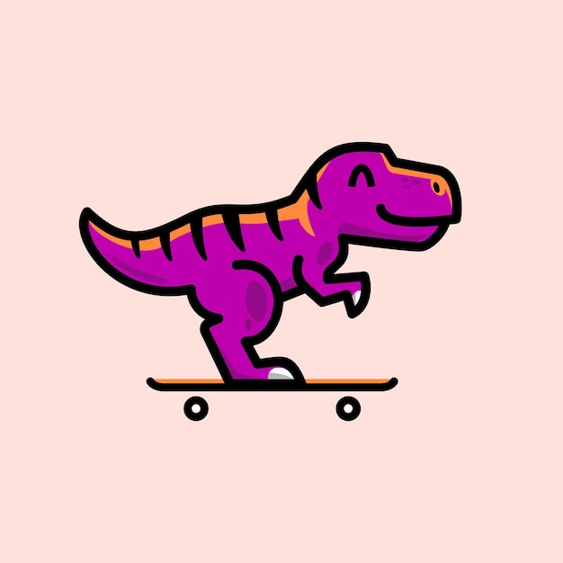 Vector trex on a skateboard logo icon smile tyrannosaurus vector illustration of cute cartoon dino