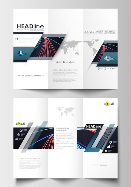 Vector tri-fold brochure business templates on both sides