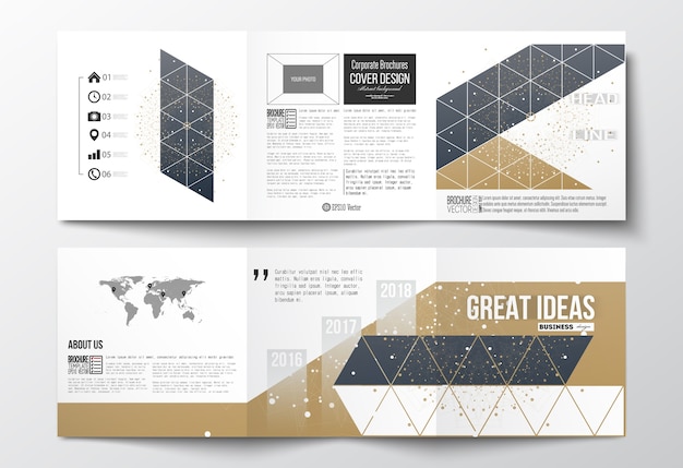 Vector tri-fold brochures, square design templates.