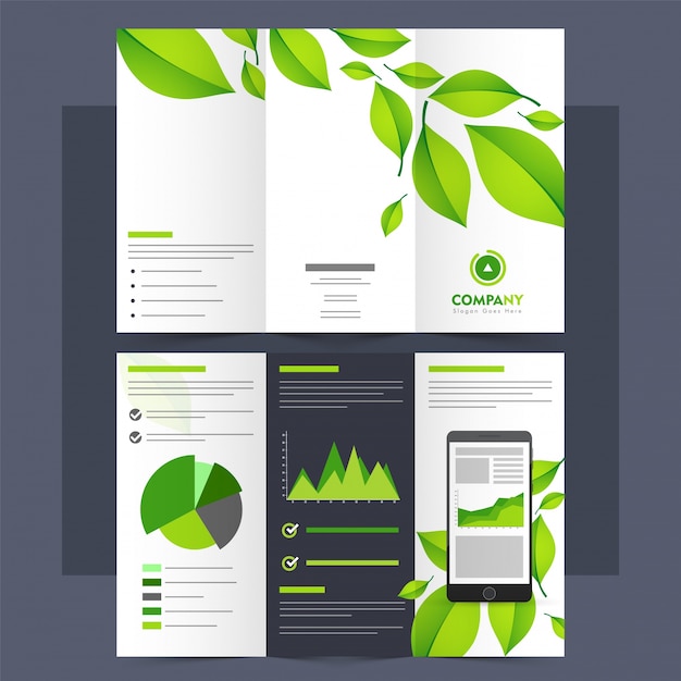 Tri-fold leaflet, brochure voor ecologie concept.