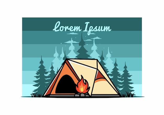 Triangle camping tent and bonfire illustration design