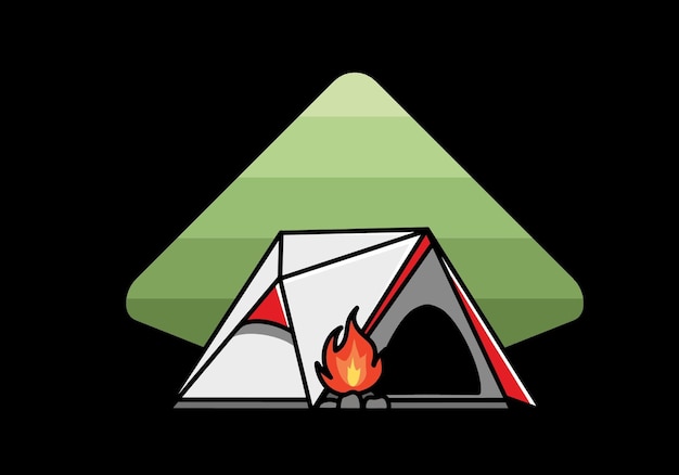 三角形のキャンプ テントとたき火のイラスト デザイン