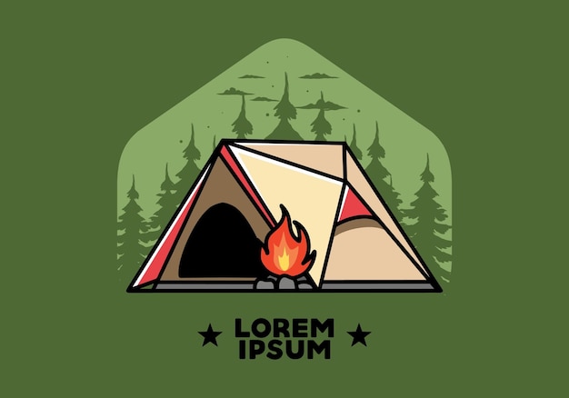 Triangle camping tent and bonfire illustration design