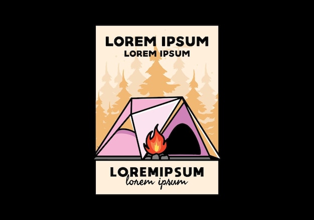 Triangle camping tent and bonfire illustration design
