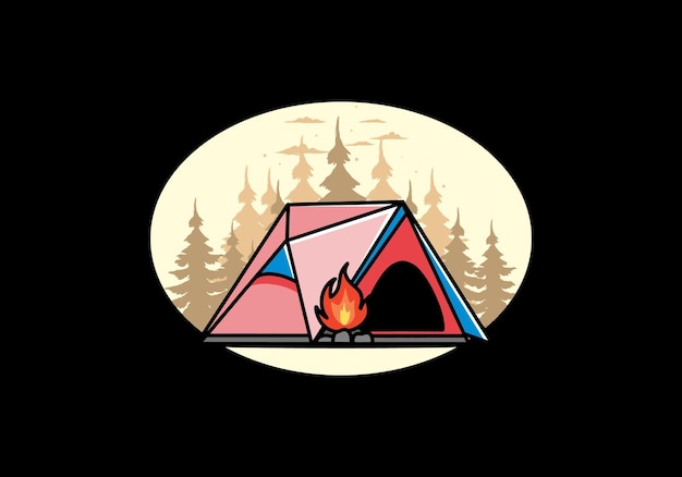 三角形のキャンプ テントとたき火のイラスト デザイン