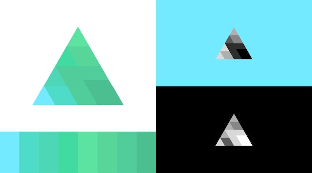 삼각형 녹색 및 파란색 음영 로고 디자인 컨셉