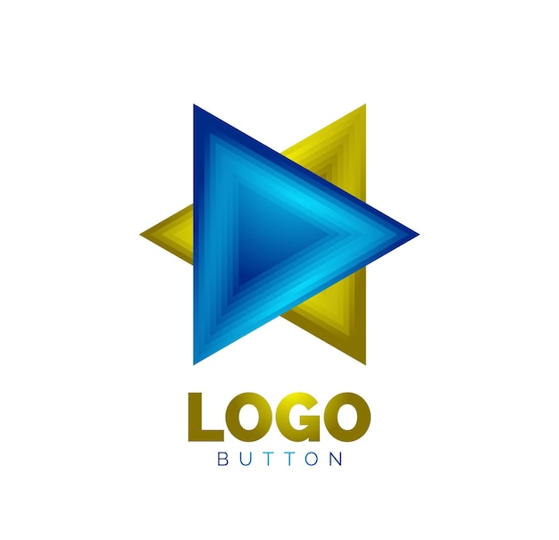 三角形のアイコンの幾何学的なロゴのテンプレート最小限の幾何学的なデザイン 3 d の幾何学的な大胆なシンボル カラー ブレンド ステップ効果とレリーフ スタイルでボタン バナーの背景のベクトル図