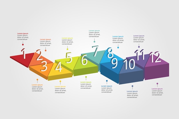 Vector triangle ladder step template with number for infographic for presentation for 12 element