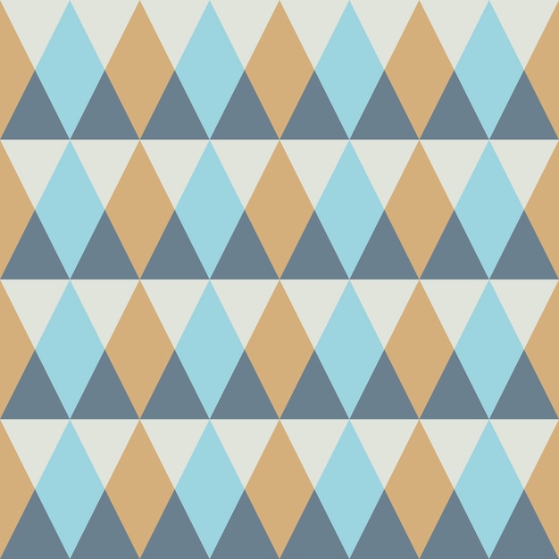 Triangle seamless pattern with pastel blue, gray, gold crossing triangles. Triangular geometrical