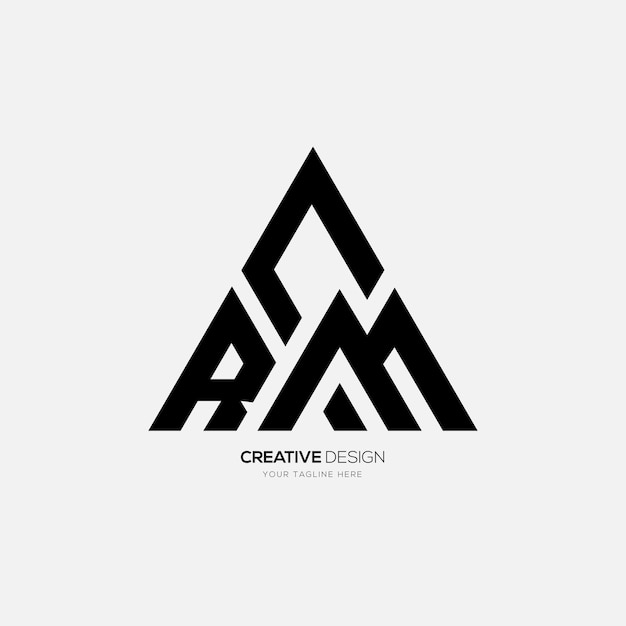 Triangle shape letter r c m creative typography logo