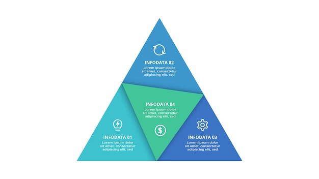 Треугольник с 4 элементами инфографического шаблона для векторной иллюстрации веб-бизнес-презентаций визуализация бизнес-данных
