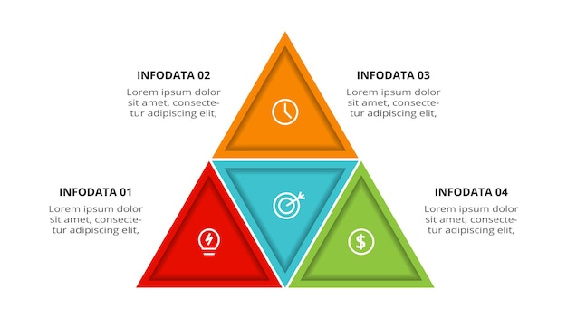 Triangolo con 4 elementi modello infografico per presentazioni web aziendali illustrazione vettoriale visualizzazione dei dati aziendali