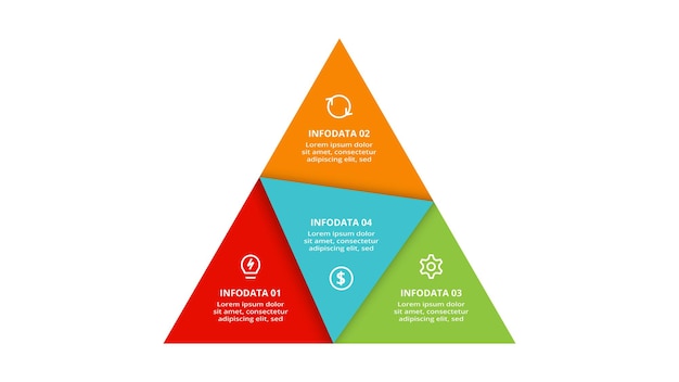 Triangolo con 4 elementi modello infografico per presentazioni web aziendali illustrazione vettoriale visualizzazione dei dati aziendali