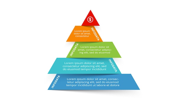 Web ビジネス プレゼンテーションのための 5 つの要素インフォ グラフィック テンプレートを持つ三角形ベクトル イラスト ビジネス データの可視化