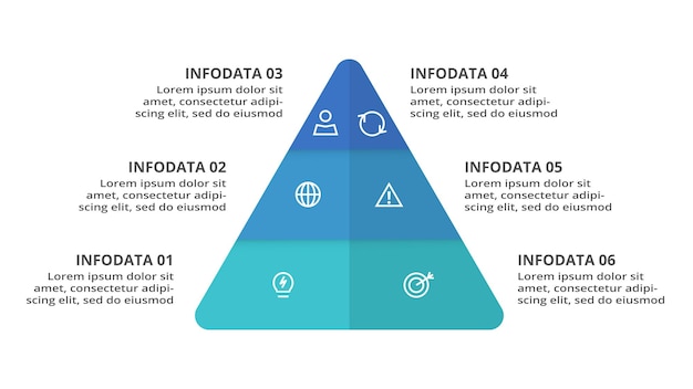 웹 비즈니스 프레 젠 테이 션 벡터 일러스트 레이 션 비즈니스 데이터 시각화에 대 한 6 요소 Infographic 템플릿 삼각형