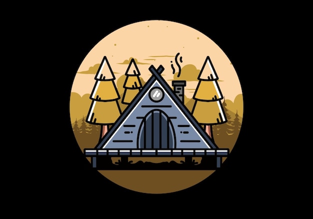 Triangle wooden cabin between pine tress illustration design