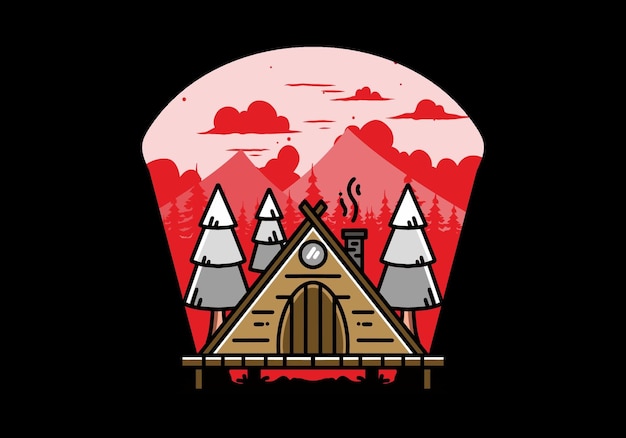 Triangle wooden cabin between pine tress illustration design