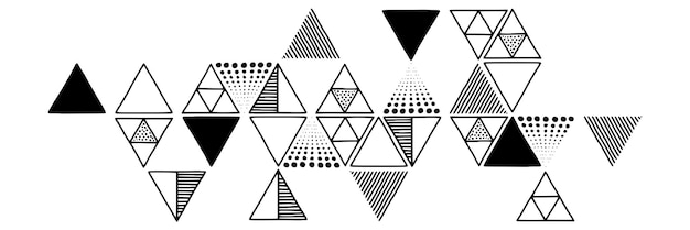 Vector triangles of different textures black on white background