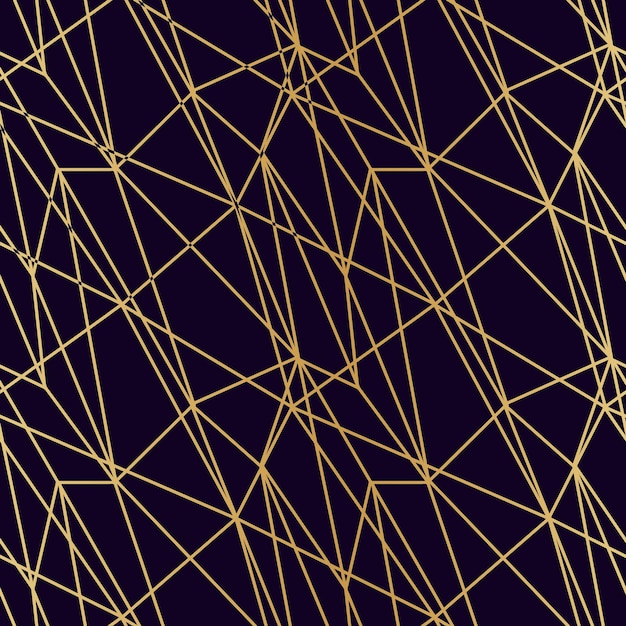 Triangles mosaic of thin golden lines on a dark luxury background seamless pattern for wrapping paper textile